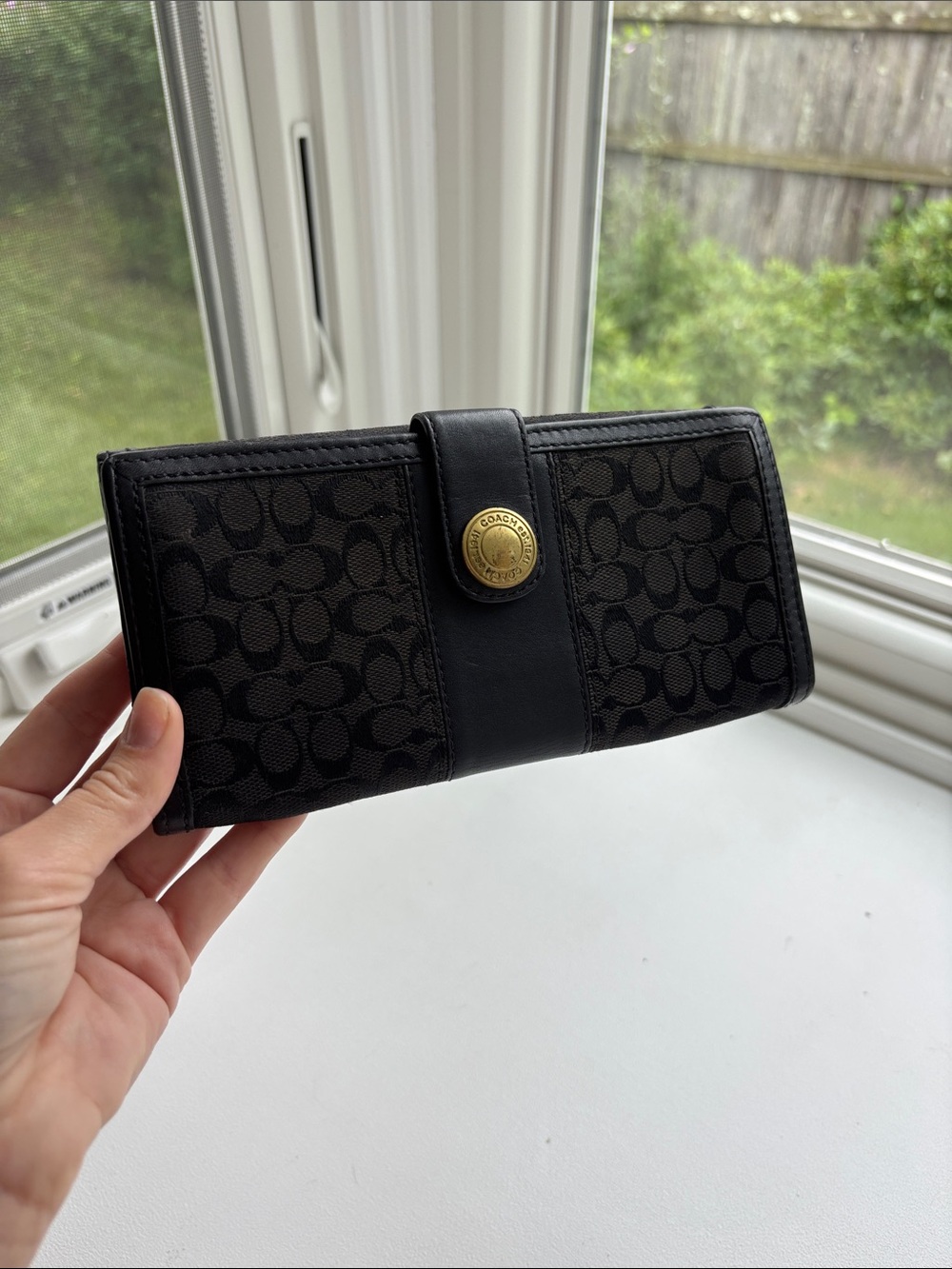 Coach Black Signature Canvas Continental Wallet with Gold Snap